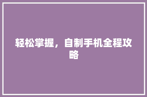 轻松掌握，自制手机全程攻略