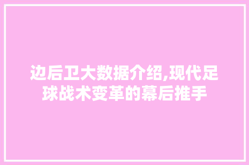 边后卫大数据介绍,现代足球战术变革的幕后推手