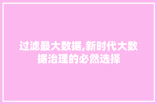 过滤最大数据,新时代大数据治理的必然选择