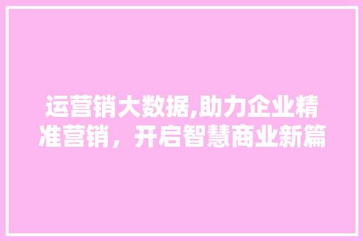 运营销大数据,助力企业精准营销，开启智慧商业新篇章