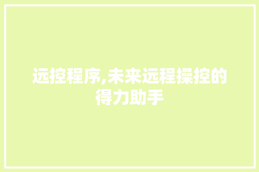 远控程序,未来远程操控的得力助手