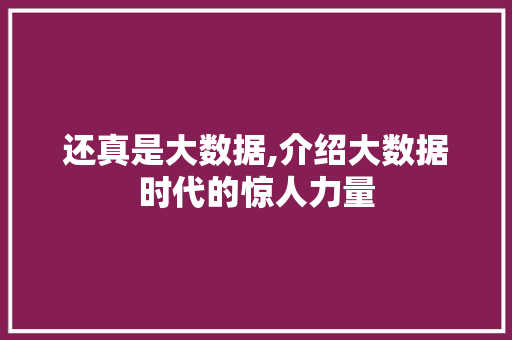 还真是大数据,介绍大数据时代的惊人力量