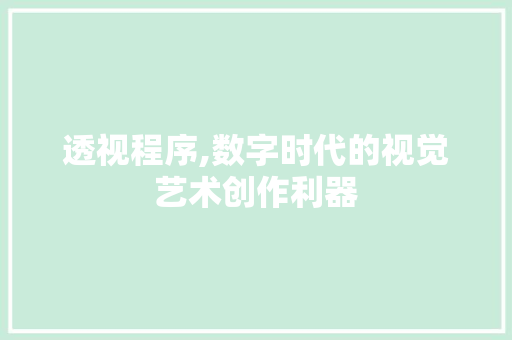 透视程序,数字时代的视觉艺术创作利器