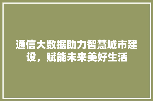 通信大数据助力智慧城市建设，赋能未来美好生活