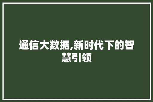 通信大数据,新时代下的智慧引领