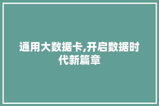 通用大数据卡,开启数据时代新篇章