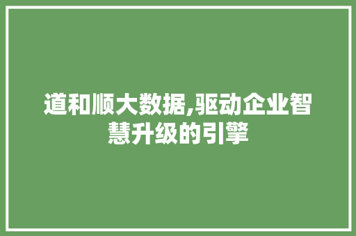 道和顺大数据,驱动企业智慧升级的引擎 搜狗SEO