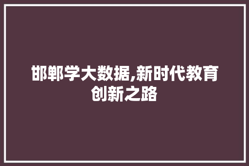 邯郸学大数据,新时代教育创新之路