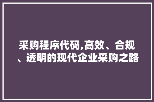 采购程序代码,高效、合规、透明的现代企业采购之路