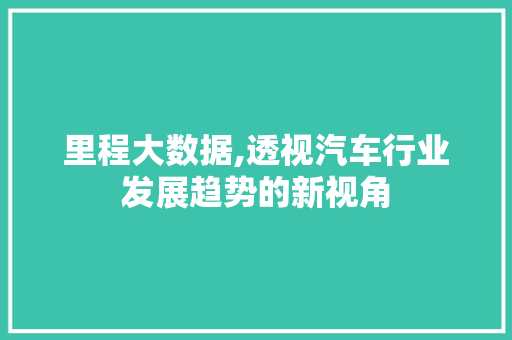 里程大数据,透视汽车行业发展趋势的新视角