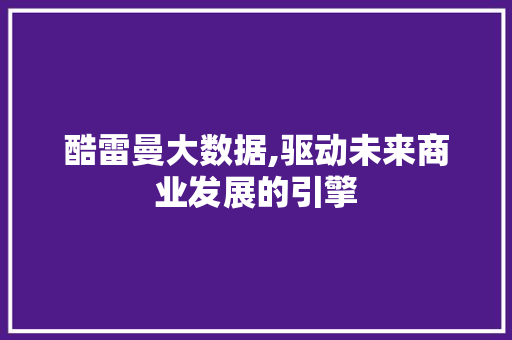 酷雷曼大数据,驱动未来商业发展的引擎
