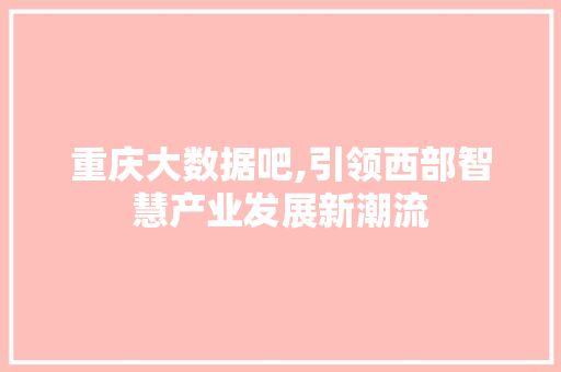 重庆大数据吧,引领西部智慧产业发展新潮流