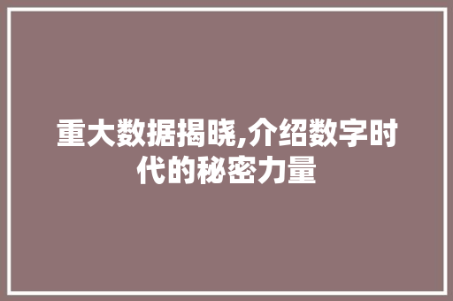 重大数据揭晓,介绍数字时代的秘密力量