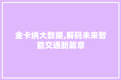 金卡纳大数据,解码未来智能交通新篇章