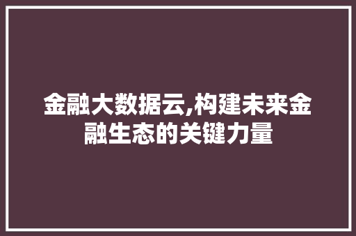 金融大数据云,构建未来金融生态的关键力量