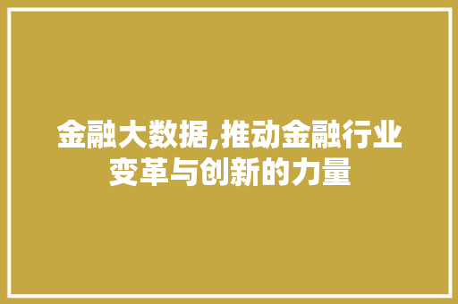金融大数据,推动金融行业变革与创新的力量