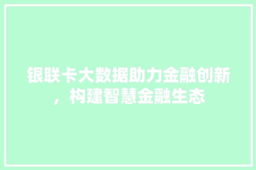 银联卡大数据助力金融创新，构建智慧金融生态