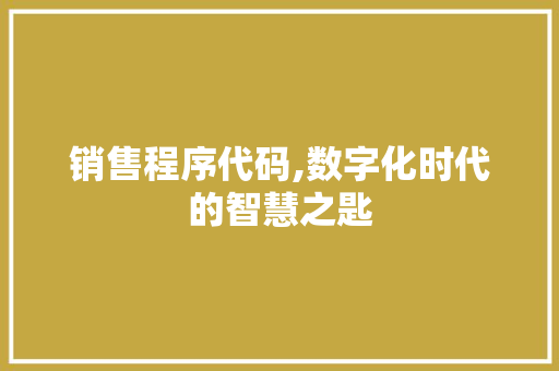 销售程序代码,数字化时代的智慧之匙 搜狗SEO