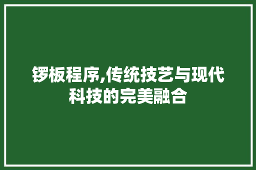 锣板程序,传统技艺与现代科技的完美融合