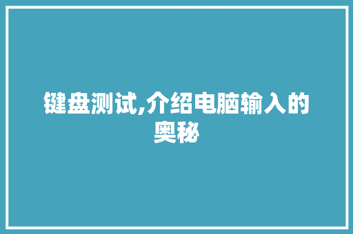 键盘测试,介绍电脑输入的奥秘