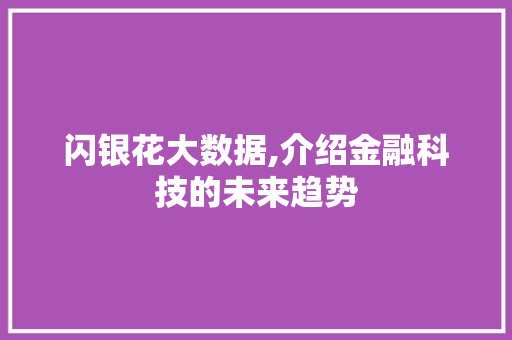 闪银花大数据,介绍金融科技的未来趋势