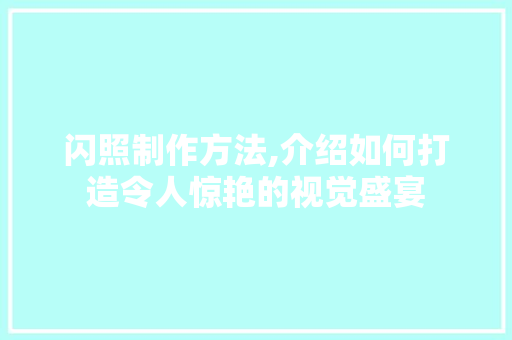 闪照制作方法,介绍如何打造令人惊艳的视觉盛宴