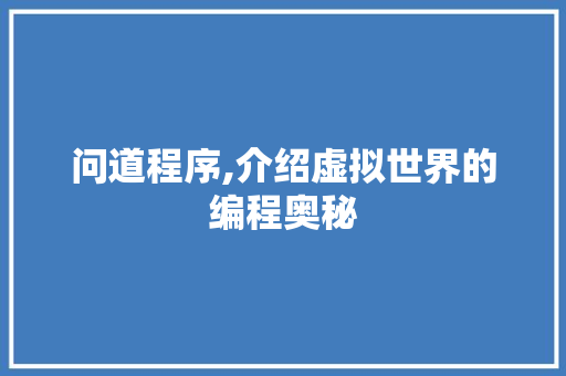 问道程序,介绍虚拟世界的编程奥秘