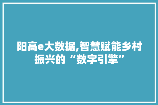 阳高e大数据,智慧赋能乡村振兴的“数字引擎”
