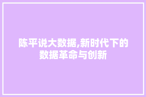 陈平说大数据,新时代下的数据革命与创新