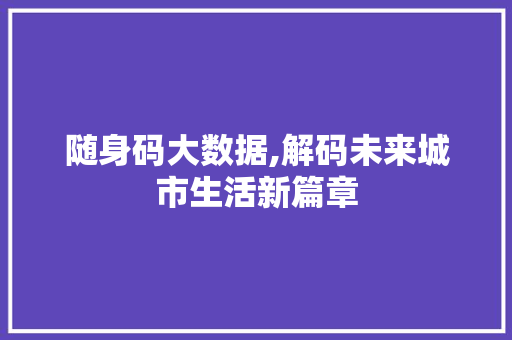 随身码大数据,解码未来城市生活新篇章