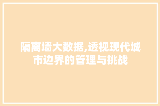隔离墙大数据,透视现代城市边界的管理与挑战