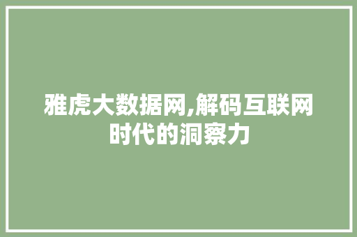 雅虎大数据网,解码互联网时代的洞察力