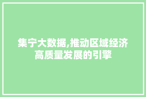 集宁大数据,推动区域经济高质量发展的引擎