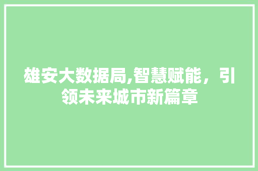 雄安大数据局,智慧赋能，引领未来城市新篇章