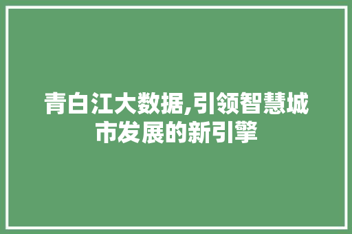青白江大数据,引领智慧城市发展的新引擎