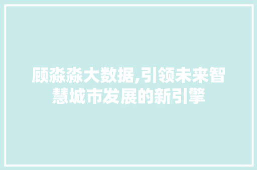 顾淼淼大数据,引领未来智慧城市发展的新引擎