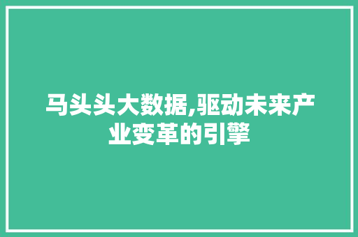 马头头大数据,驱动未来产业变革的引擎