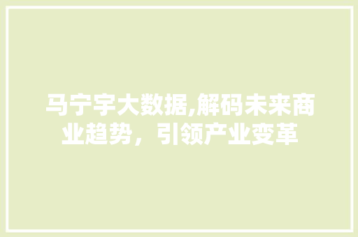 马宁宇大数据,解码未来商业趋势，引领产业变革
