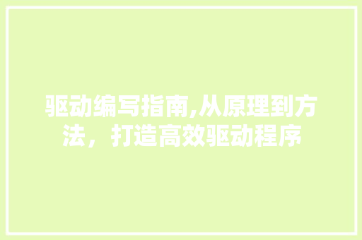 驱动编写指南,从原理到方法，打造高效驱动程序