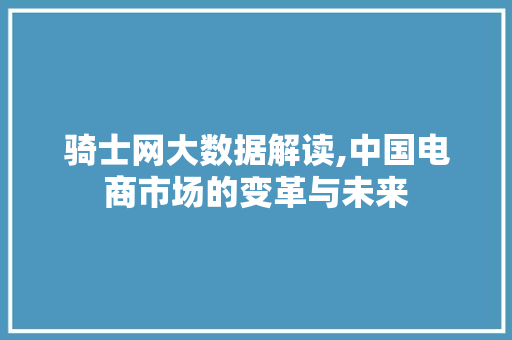 骑士网大数据解读,中国电商市场的变革与未来