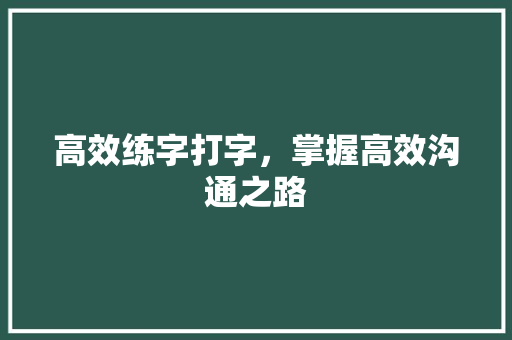 高效练字打字，掌握高效沟通之路