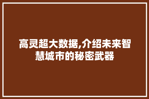 高灵超大数据,介绍未来智慧城市的秘密武器