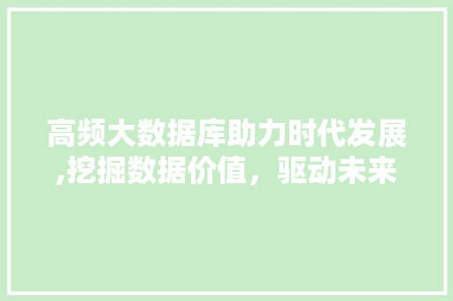 高频大数据库助力时代发展,挖掘数据价值，驱动未来创新