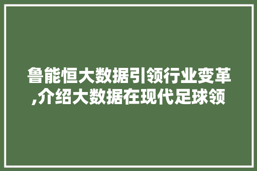 鲁能恒大数据引领行业变革,介绍大数据在现代足球领域的应用