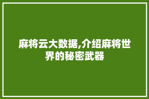 麻将云大数据,介绍麻将世界的秘密武器
