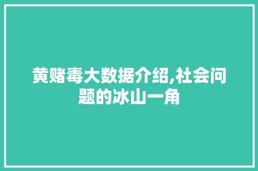 黄赌毒大数据介绍,社会问题的冰山一角