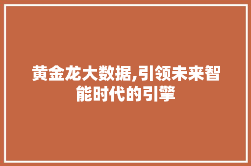 黄金龙大数据,引领未来智能时代的引擎