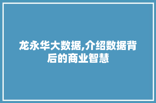 龙永华大数据,介绍数据背后的商业智慧