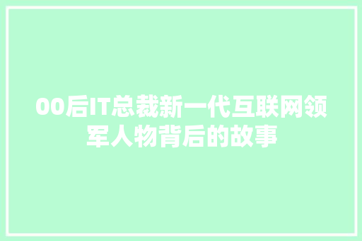 00后IT总裁新一代互联网领军人物背后的故事 必应SEO