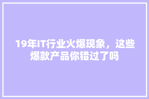 19年IT行业火爆现象，这些爆款产品你错过了吗 SEO关键词